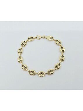 Unique 14K Solid Yellow Gold Designer 3D Puffy Gucci Link Chain Bracelet 7.25" L